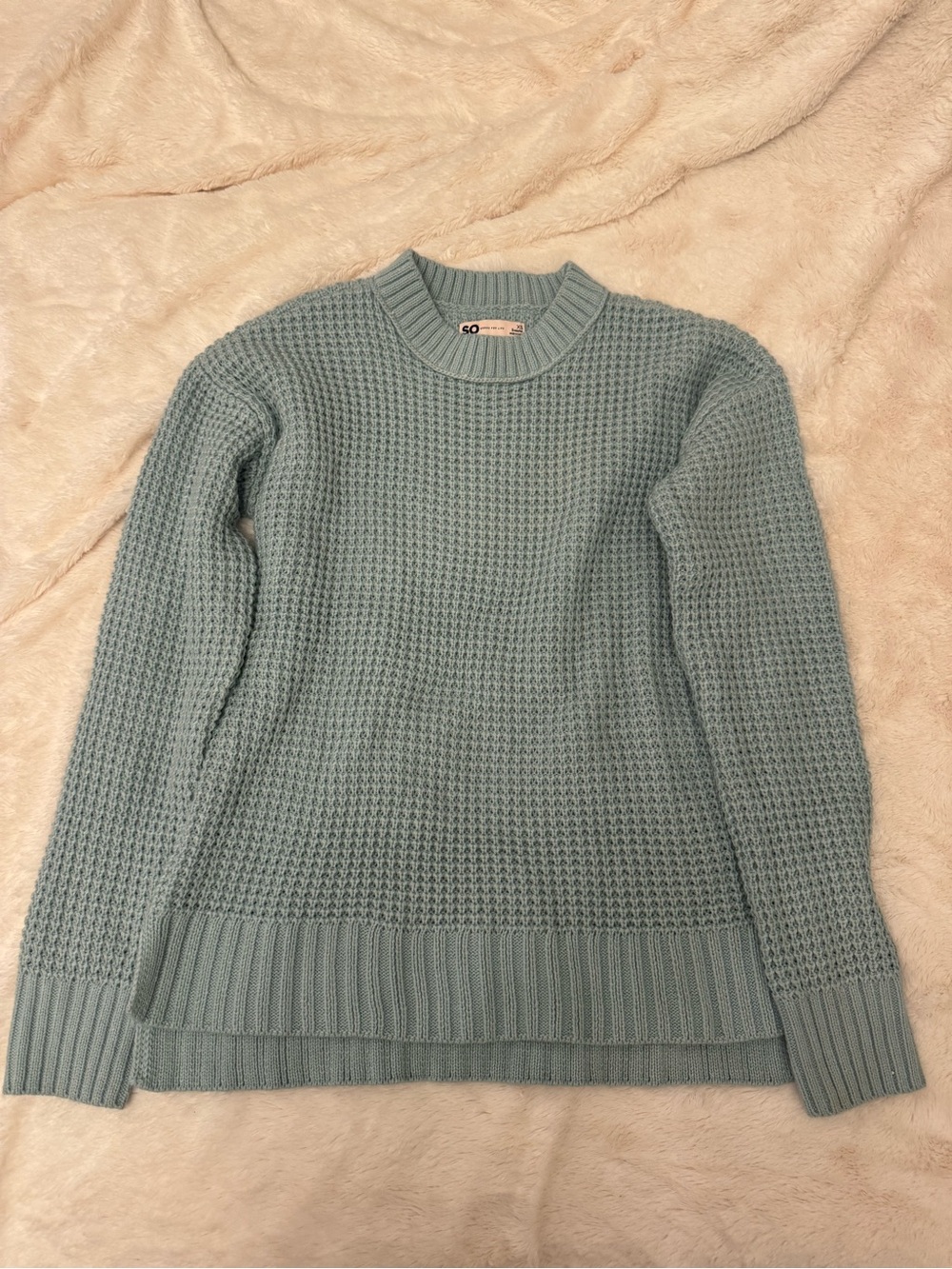 SO Light Seafoam Green Waffle Crewneck Sweater